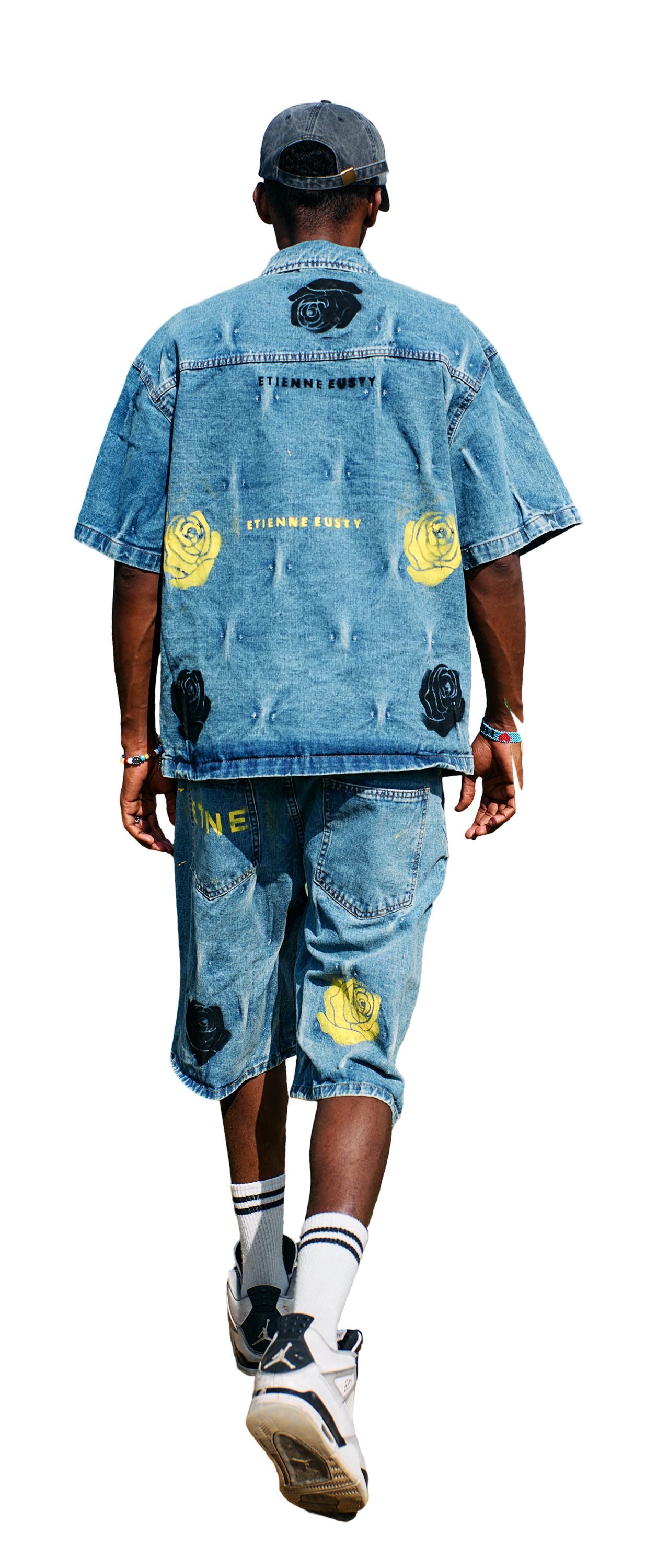 Bermuda denim bleu avec peinture